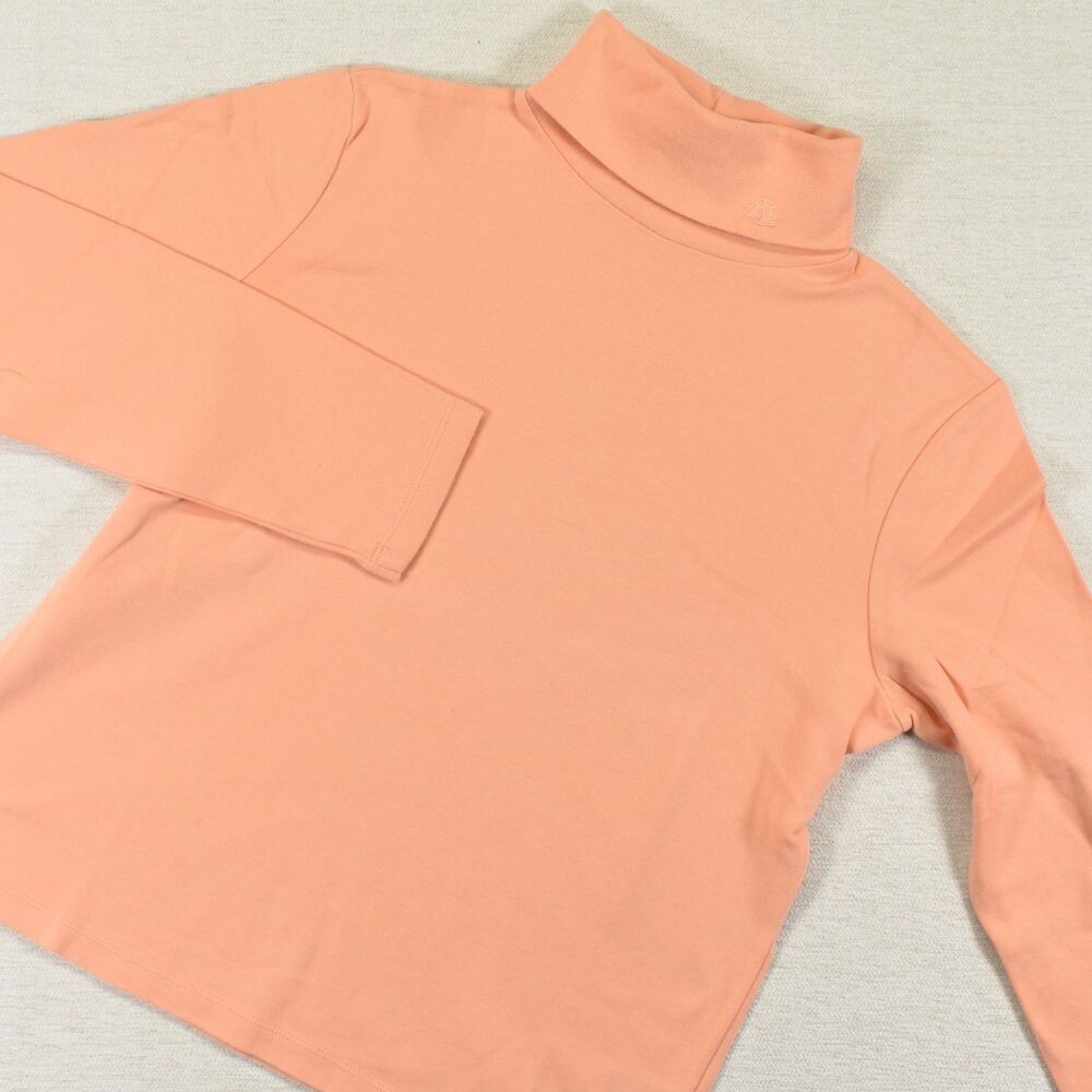 Lauren Ralph Lauren Womens L Turtleneck Top Coral Peach Long Sleeve Size Large